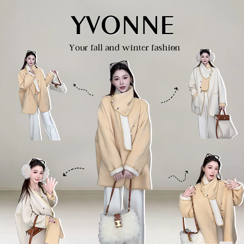 IS YVONNE / 尼斯周末 手工定制双面羊毛兔绒围巾双面穿呢大衣