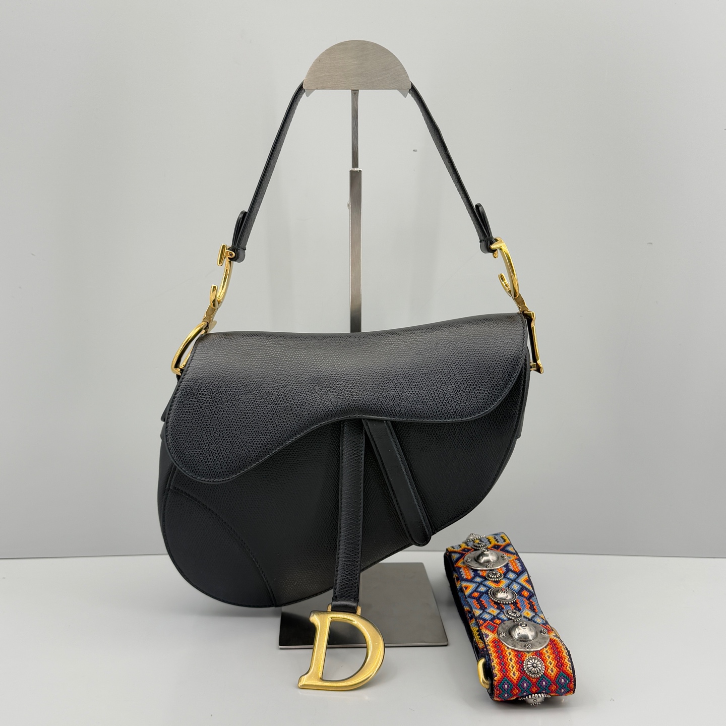 95新 DIOR/迪奥 优选/Saddle黑色全皮中号马鞍包18年 26×20×6