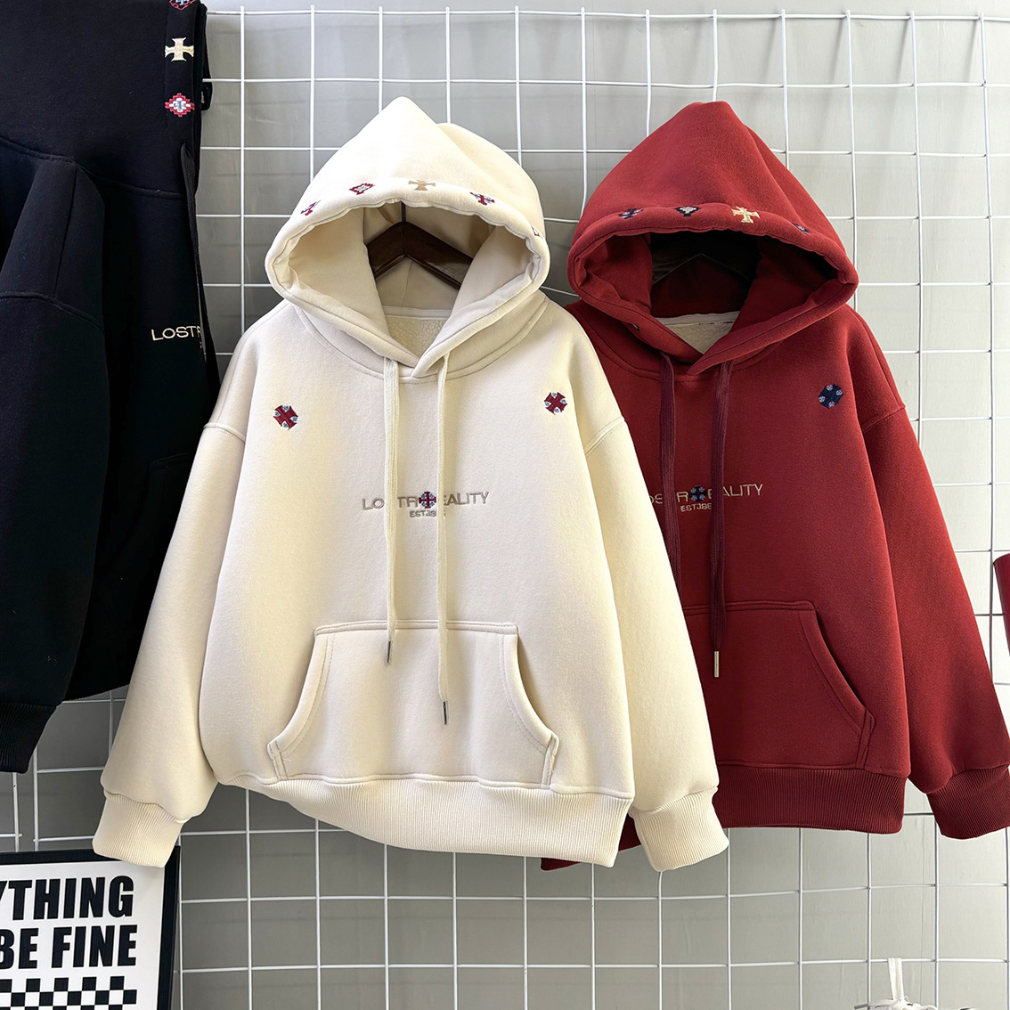 加厚羔羔绒冬季新款男女童儿童卫衣时尚宽松连帽刺绣韩版HB58