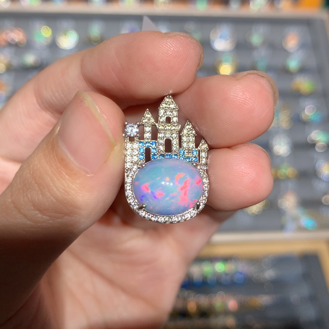 银S925镶嵌欧泊欧泊吊坠y