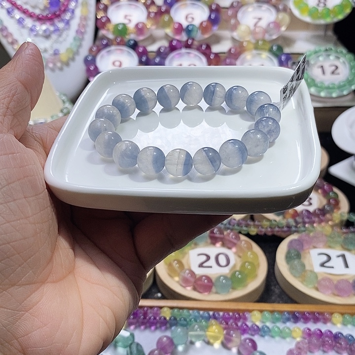 手链未镶嵌萤石11mm拉丝蓝白半盆