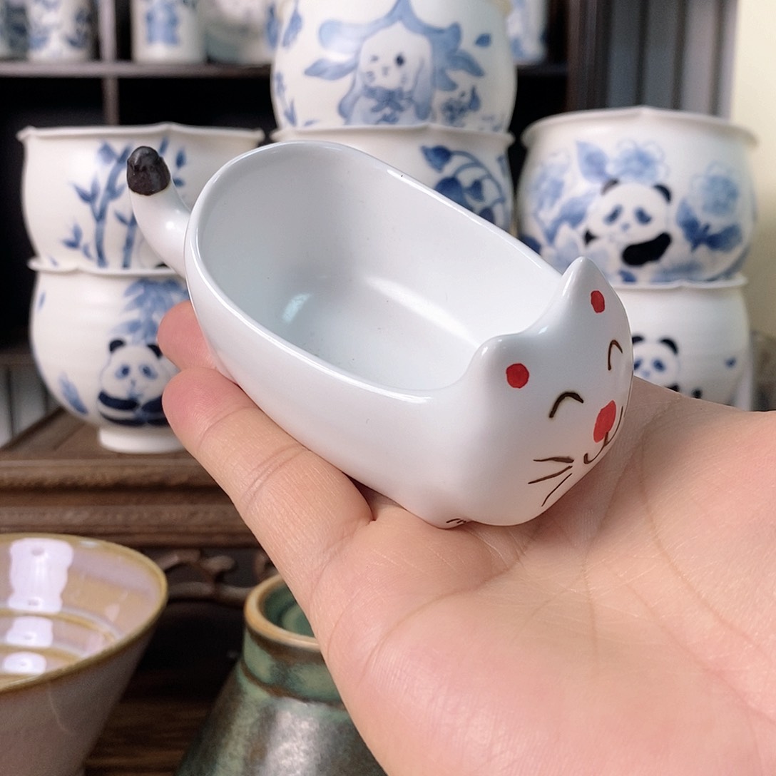 搪瓷猫调料碟 高款  白色