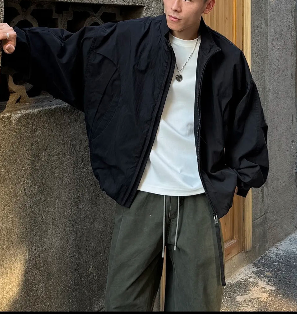 【cityboy】秋款美式休闲夹克弯刀袖宽松痞帅设计夹克外套66805