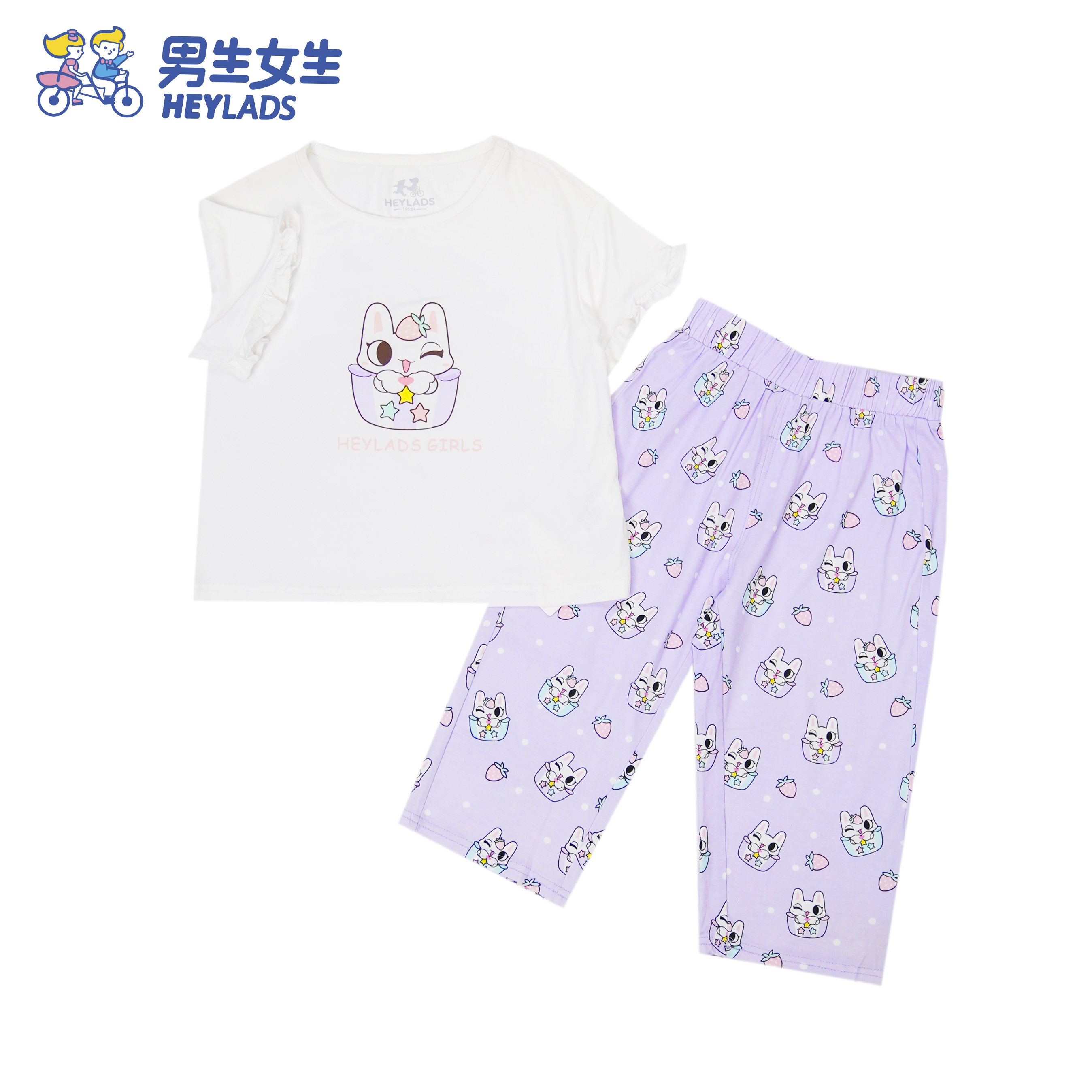 男生女生【女小童家居服套装】【3-6周岁】短袖圆领卡通图案休闲夏季