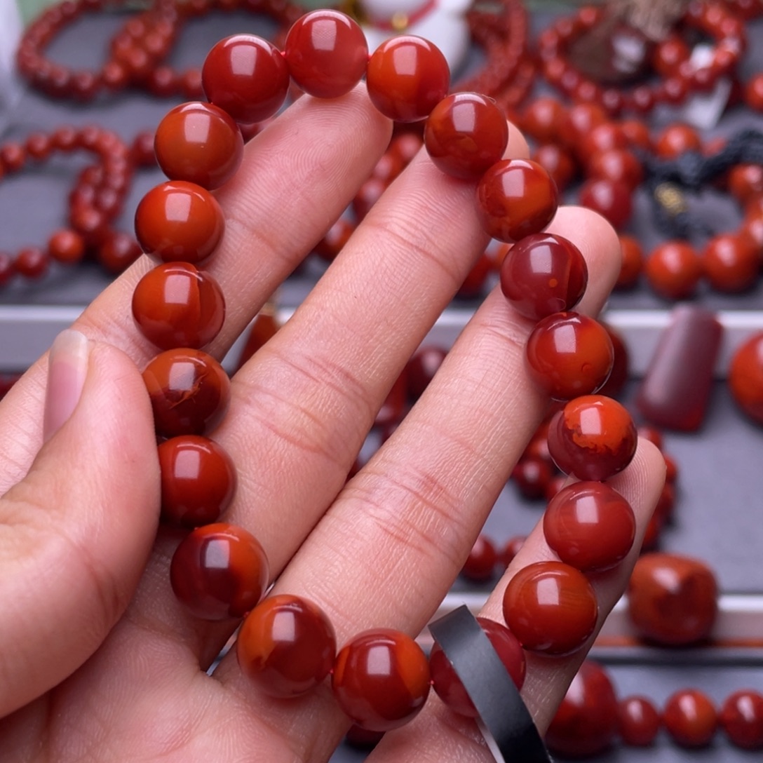 南红玛瑙未镶嵌其他天然原矿）10mm瓦西玫锦双色圆珠手串