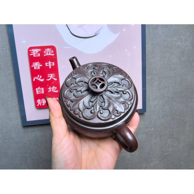 菱花大口井栏高温古铜泥紫砂壶【维】