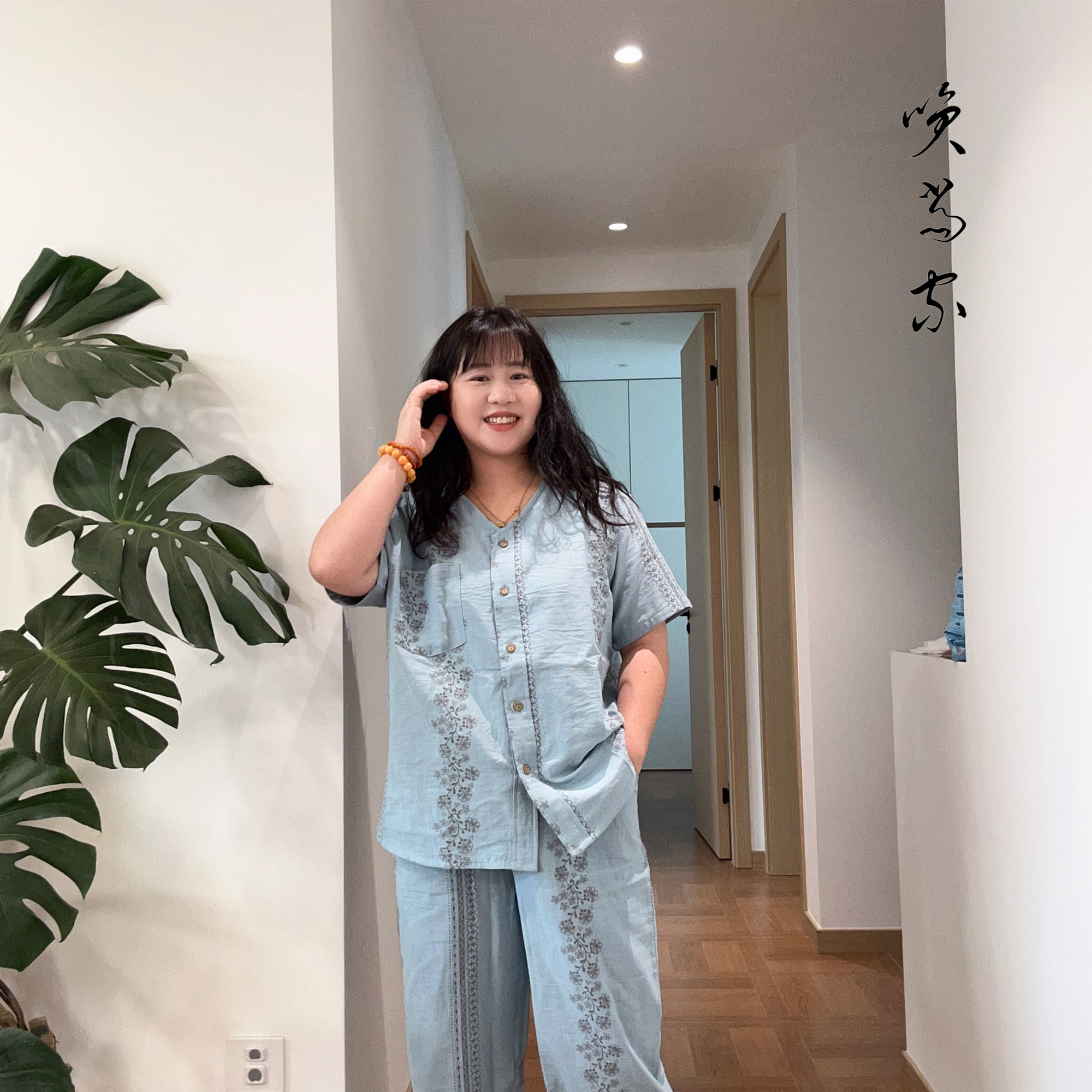 笑当家【短袖长裤】双层纱家居服睡衣套装时尚休闲夏季舒适