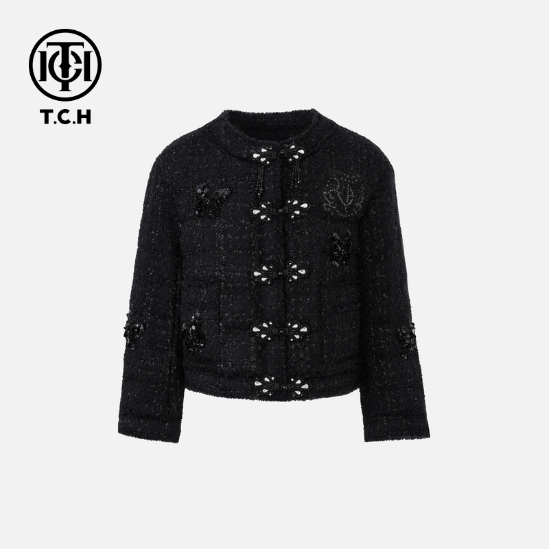 TCH轻奢烫钻工艺新中式盘扣轻薄羽绒服外套女士T72D198110私服tch