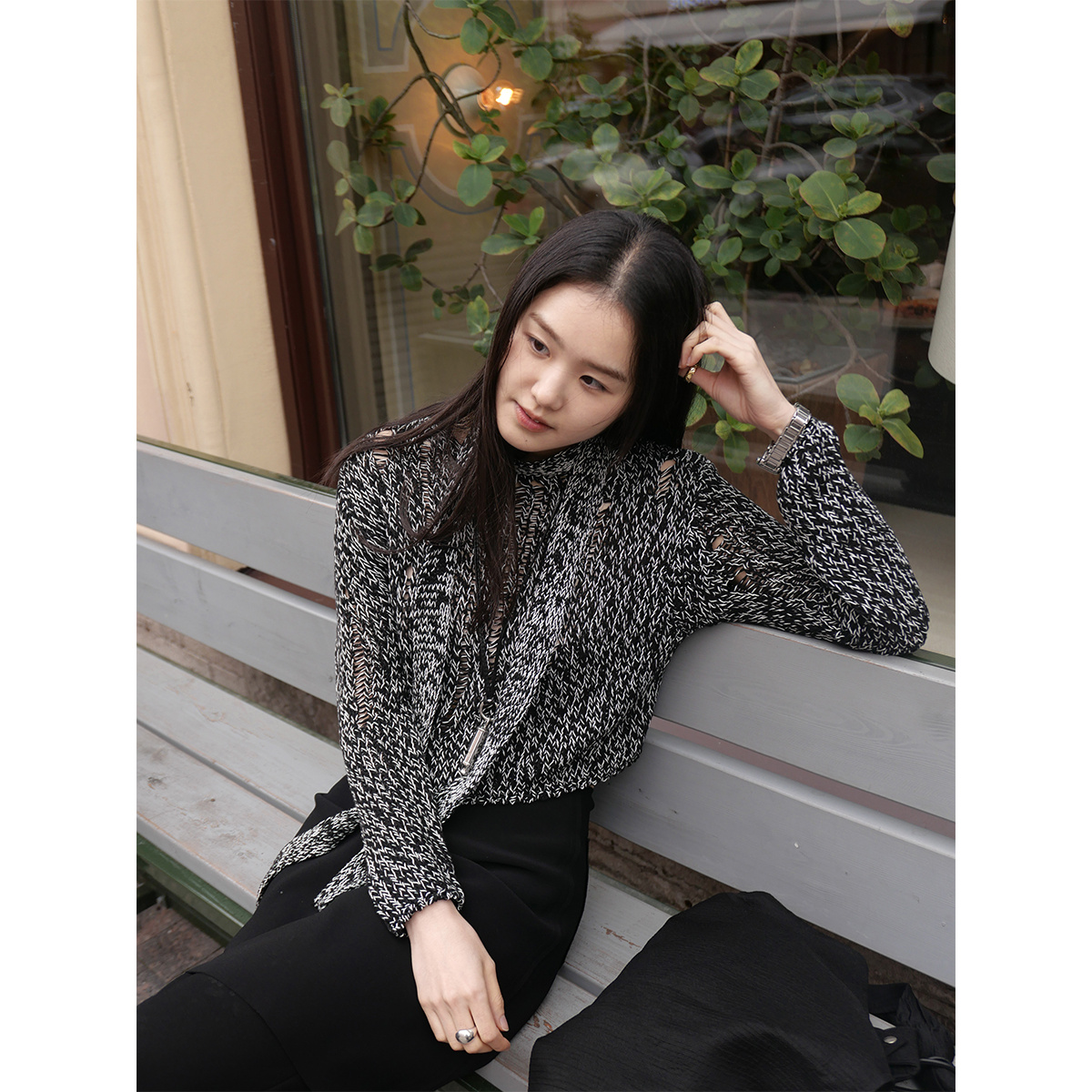 《新品上新》立体棉体纱线双色混色特殊纹路不规则毛针织衫 02006