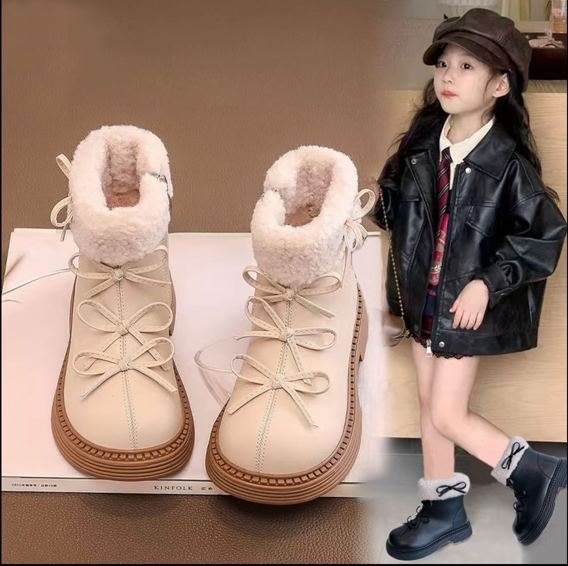 【万达撤柜】儿童皮靴冬季棉靴女孩公主靴宝宝靴子女童马丁靴短靴软