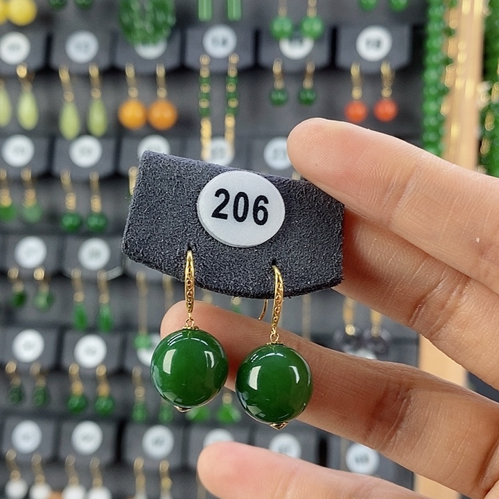 和田玉耳饰18K金镶嵌