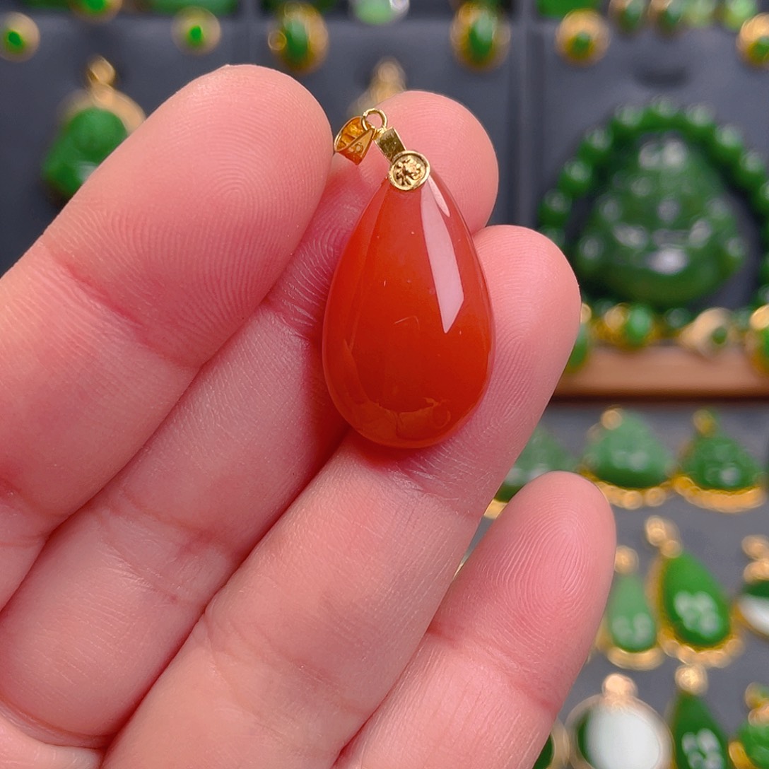 南红玛瑙吊坠(不含链)18K金镶嵌398