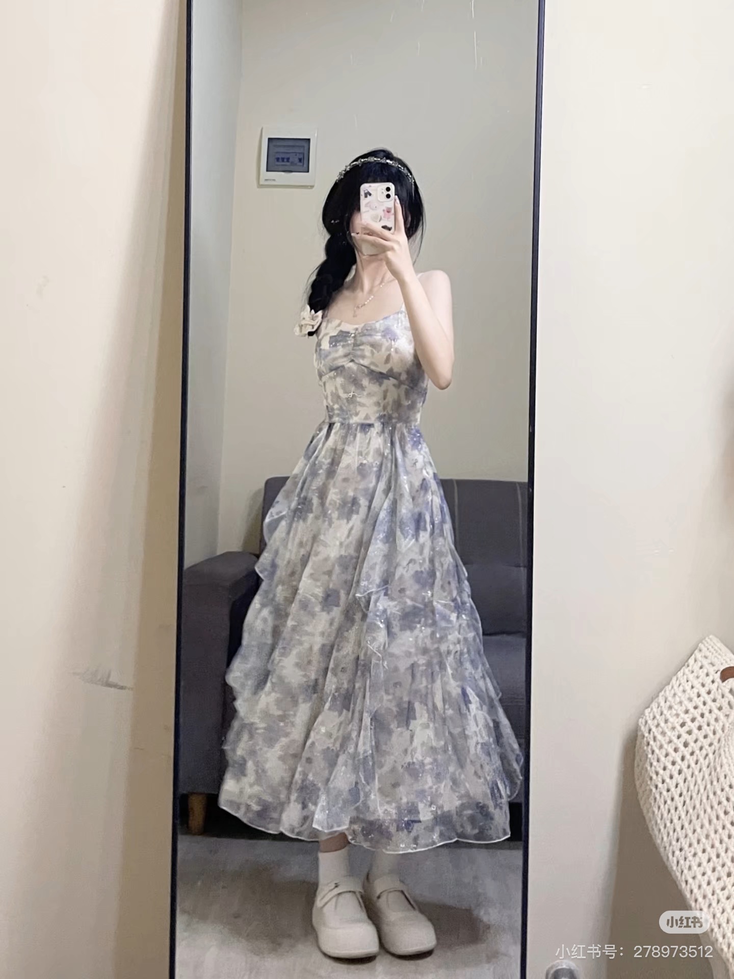 【49-98】优雅家新款连衣裙法式高腰吊带显瘦长裙