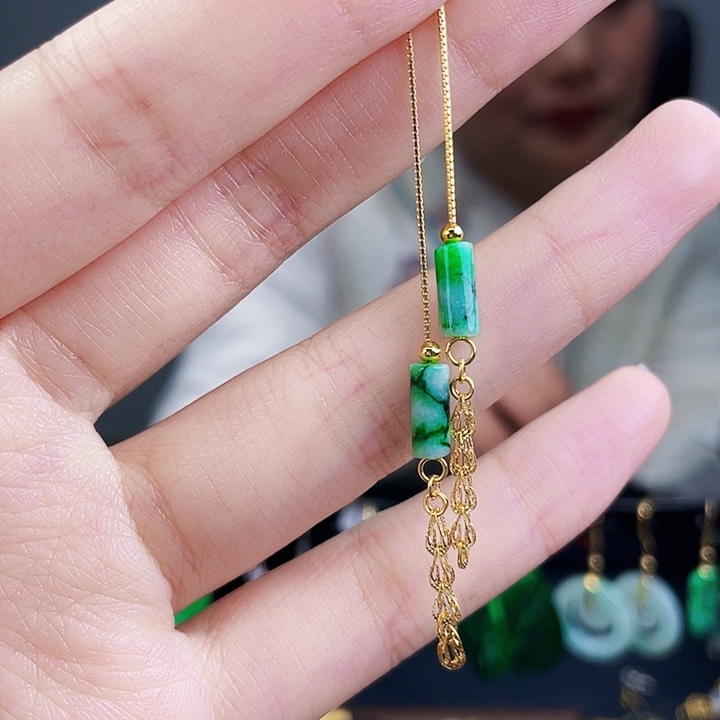 翡翠耳饰银S925镶嵌饰品