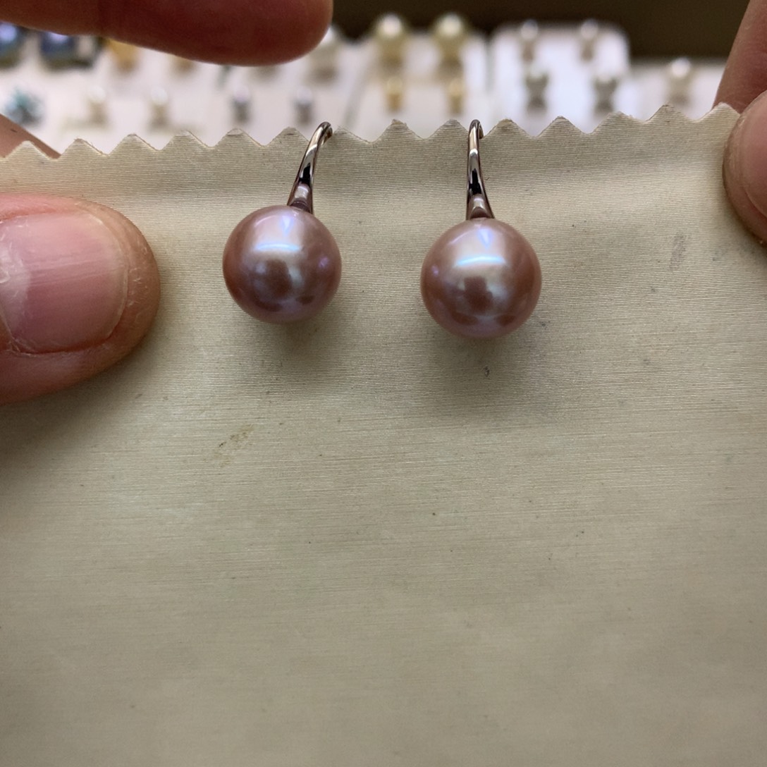 淡水珍珠耳饰银S925镶嵌10-11爱迪生紫珠高跟鞋耳钩