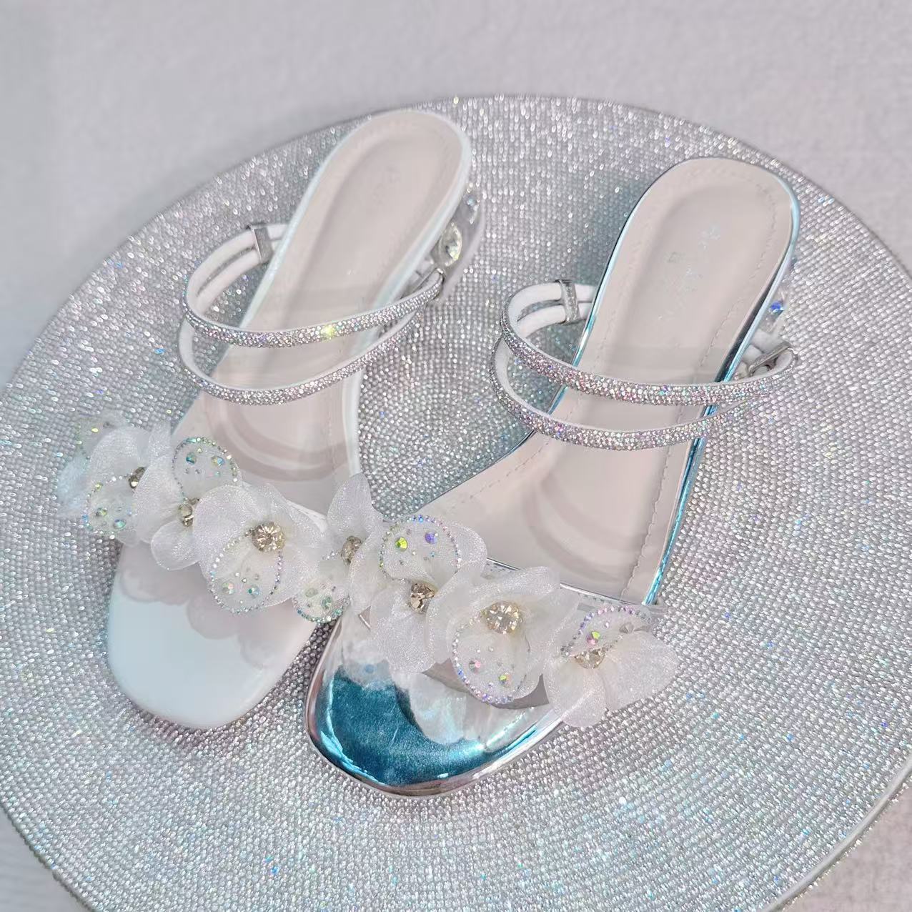 仙女风法式水钻凉鞋细跟高跟鞋外穿2穿凉鞋女夏季