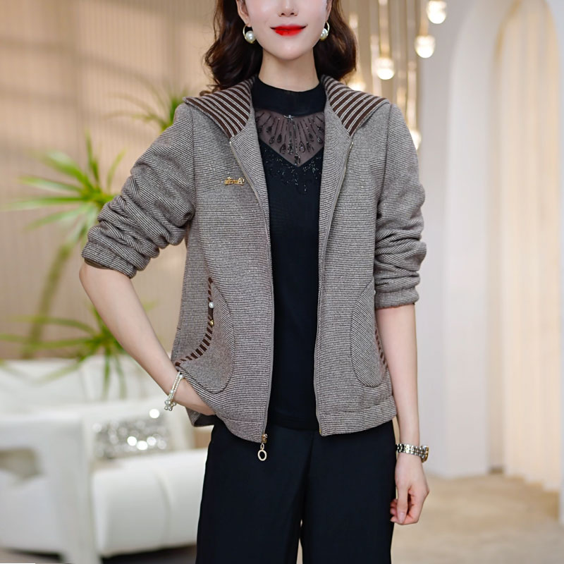 【莫瑞定制】洋气时尚连帽外套女2025年秋装百搭休闲妈妈装夹克上衣