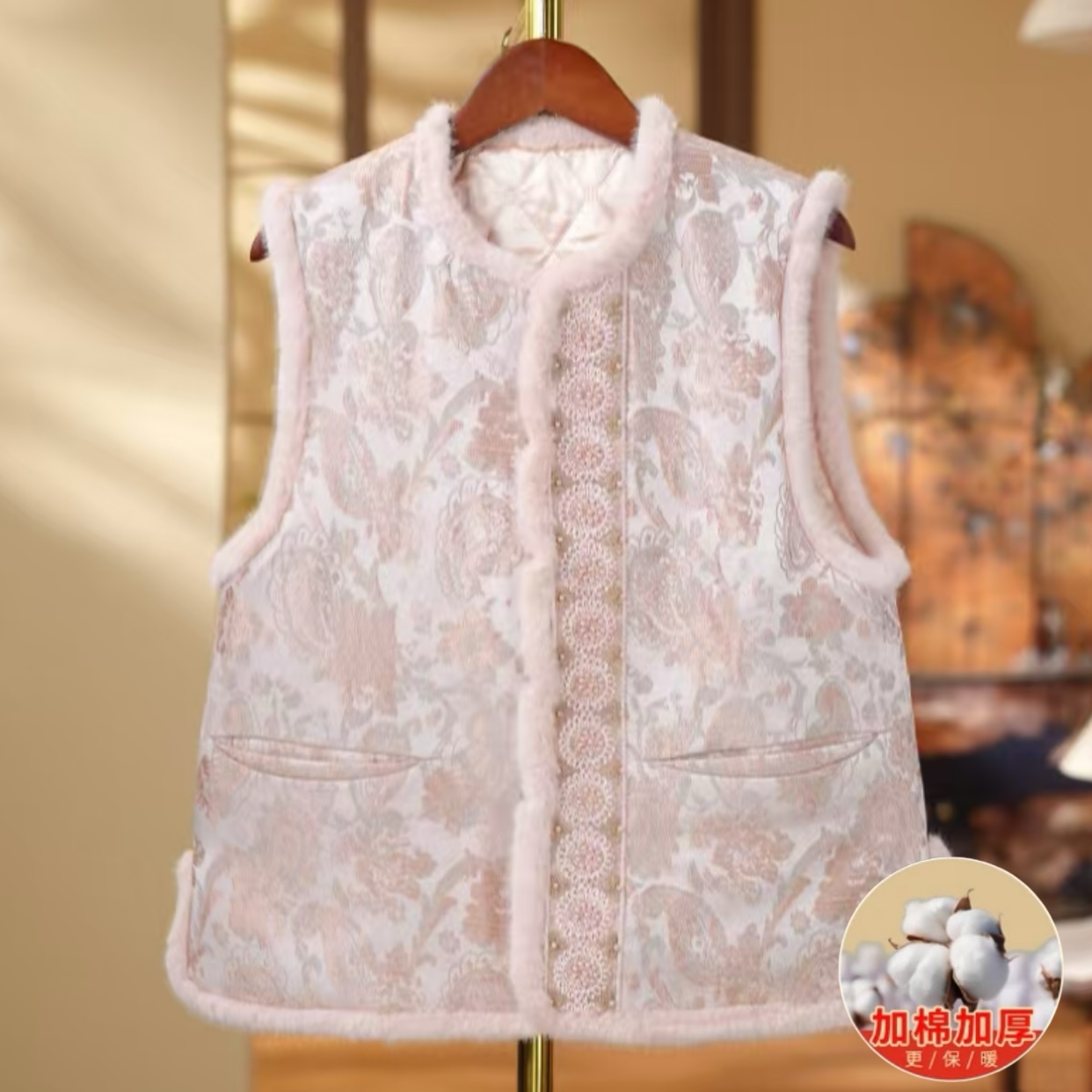 《花无颜-棉马甲》加棉加厚2025新中式国风提花女士百搭马甲