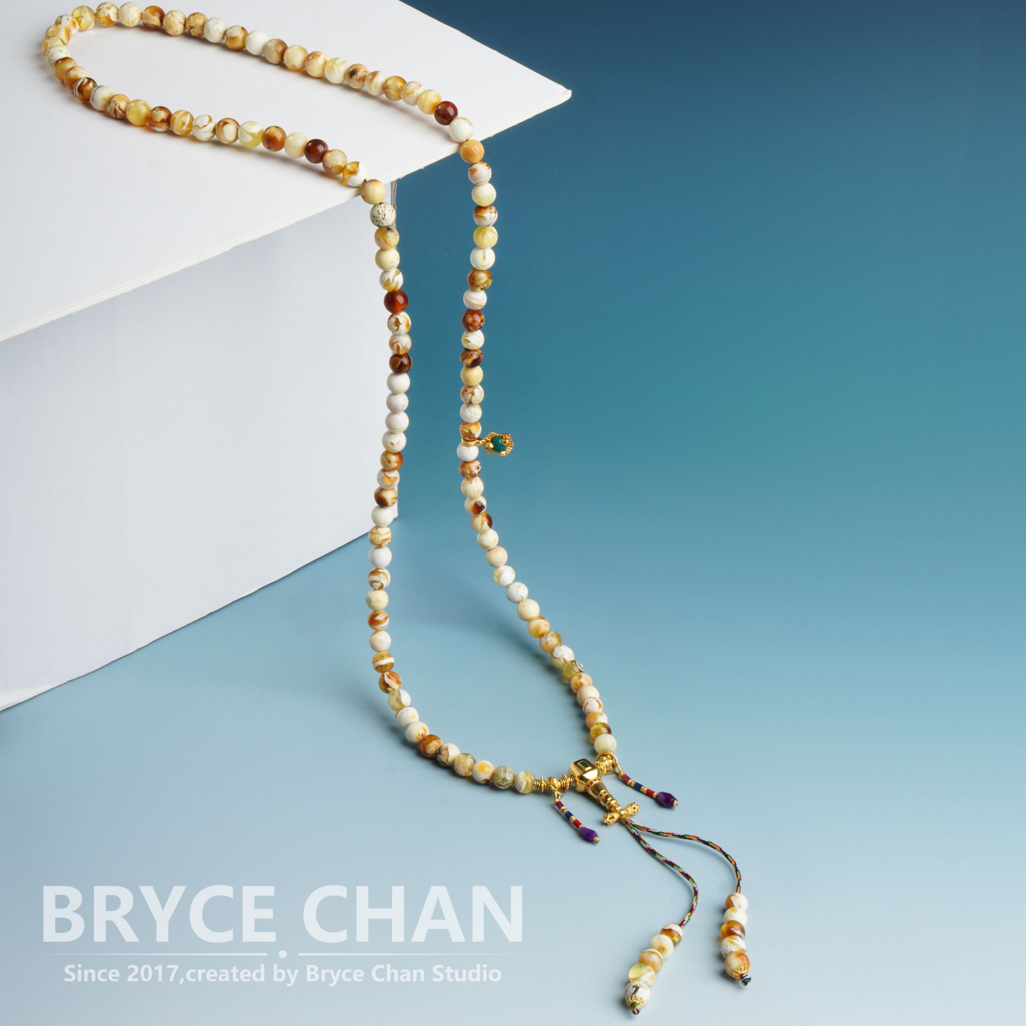 【耀今·微彩沁18K金108】（5.9mm·17.11g）妖孽多宝拉丝蜜蜡项链多圈