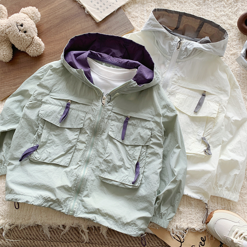儿童连帽外套2025季新款男童工装休闲防晒服男孩户外运动上衣