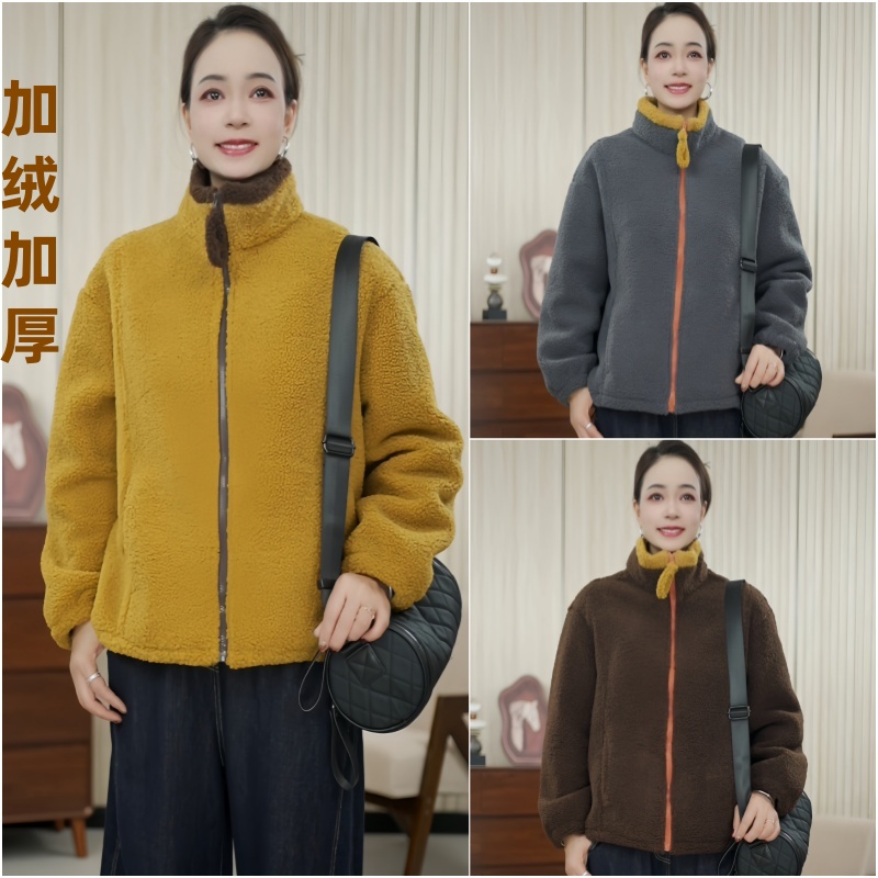 冬季新款加绒加厚保暖外套女冬装加厚颗粒绒1296