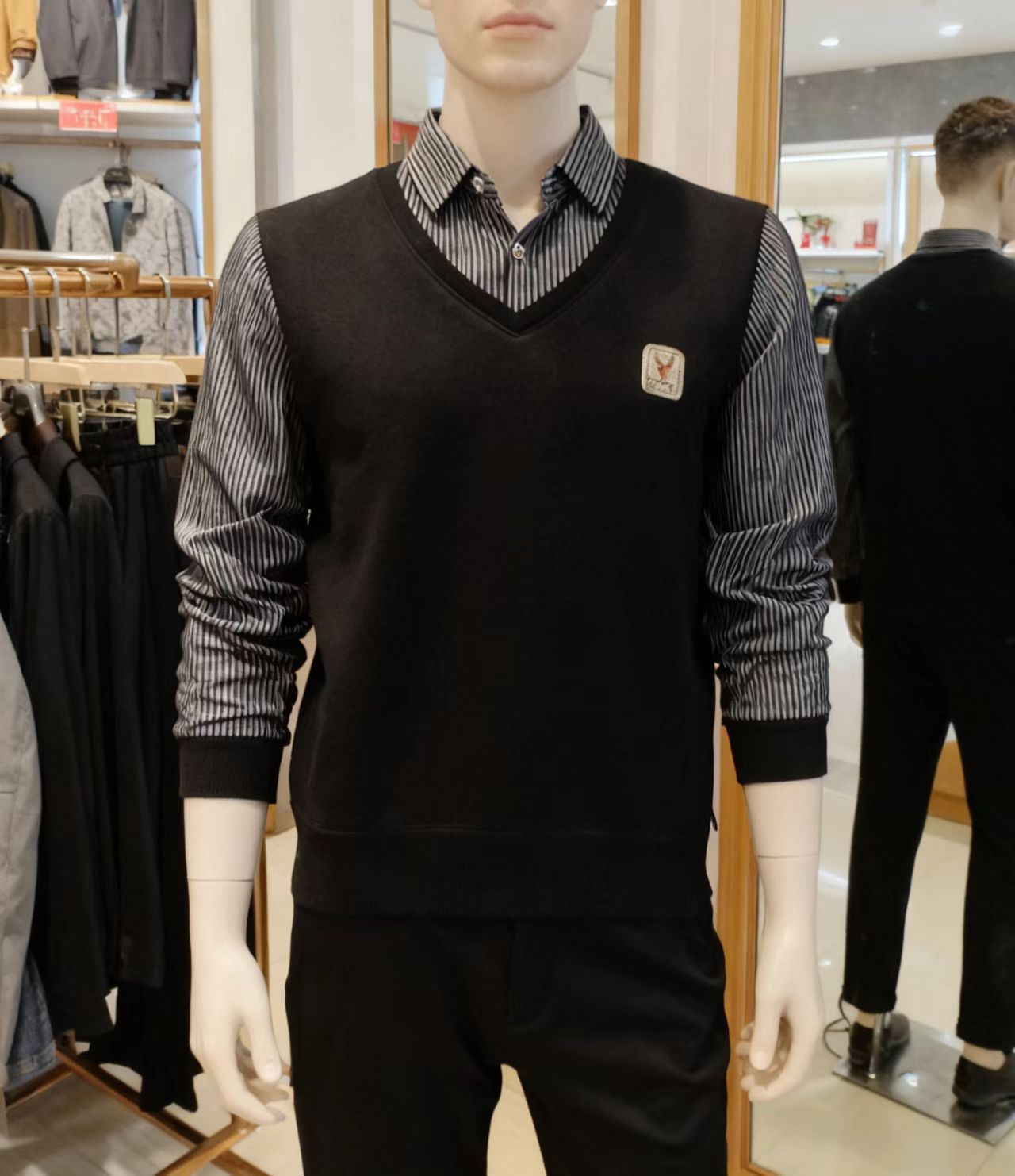 D41男士针织衫修身冬季衬衫领毛衣长袖秋冬加绒百搭