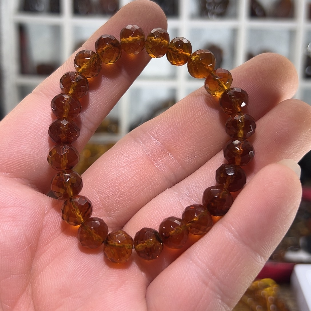 美****琥珀未镶嵌裸石辐射琥珀8+切割面手串