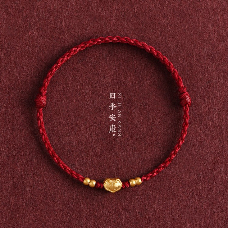 铜合金亚克力手链 手串如意平安锁编织女脚链红绳转运珠适合宝宝