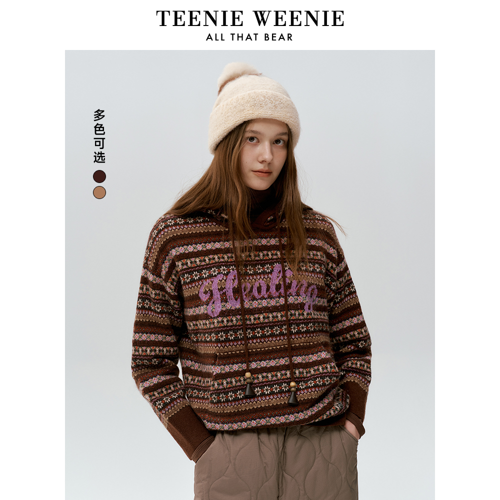 【达人专属】TeenieWeenie小熊毛衣新款提花字母连帽针织衫0219