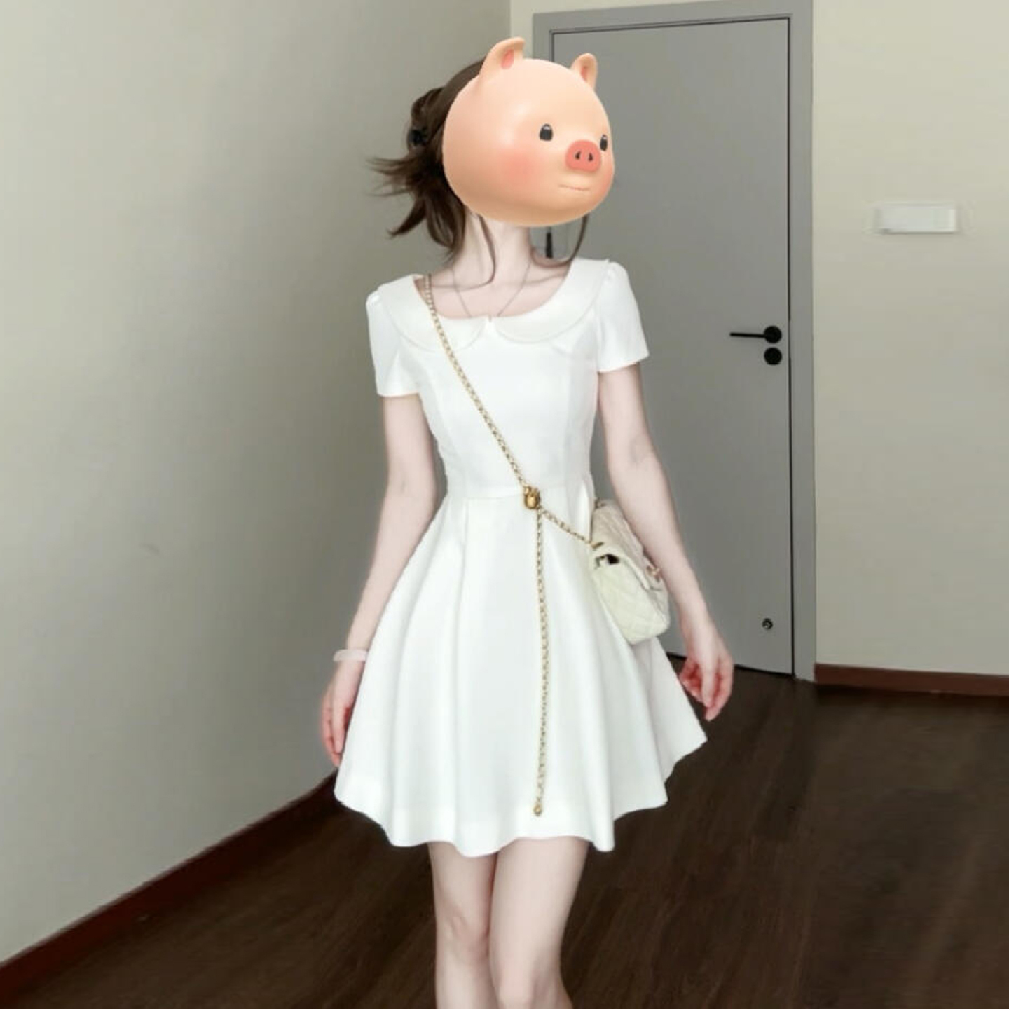 【现货+运补】白色法式娃娃领连衣裙夏季气质收腰显瘦短裙4528