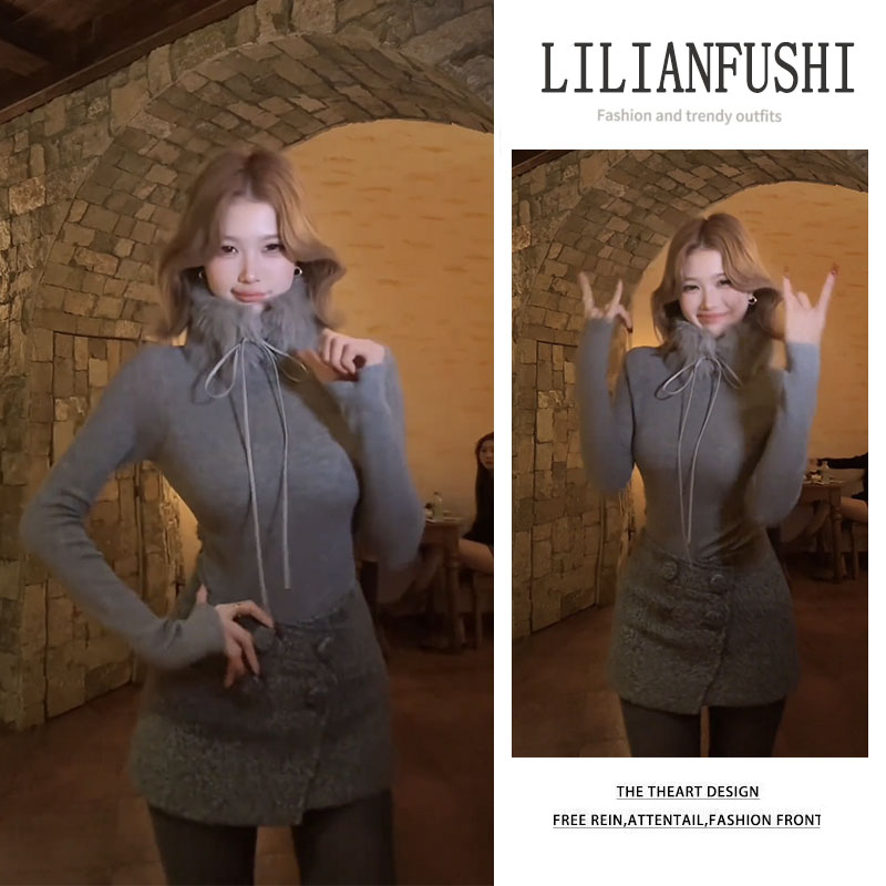 今年流行穿搭一整套2025新款设计感修身长袖上衣显瘦短裙两件套女