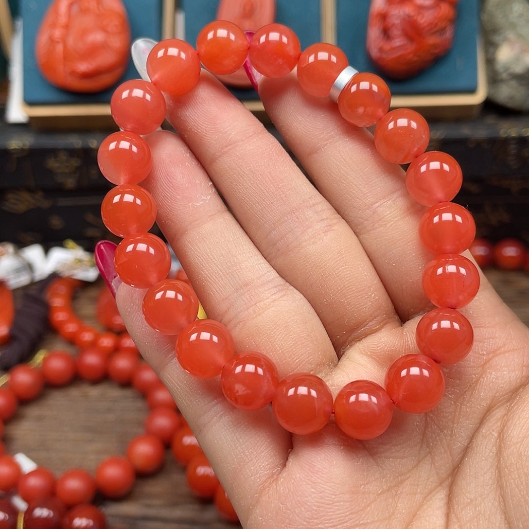 萍***萍南红玛瑙未镶嵌手串福利放漏 保山杨柳乡樱桃红卡10mm+