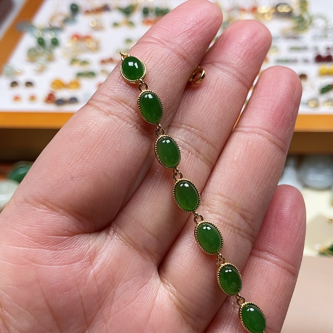 和田玉手链卡8银S925镶嵌