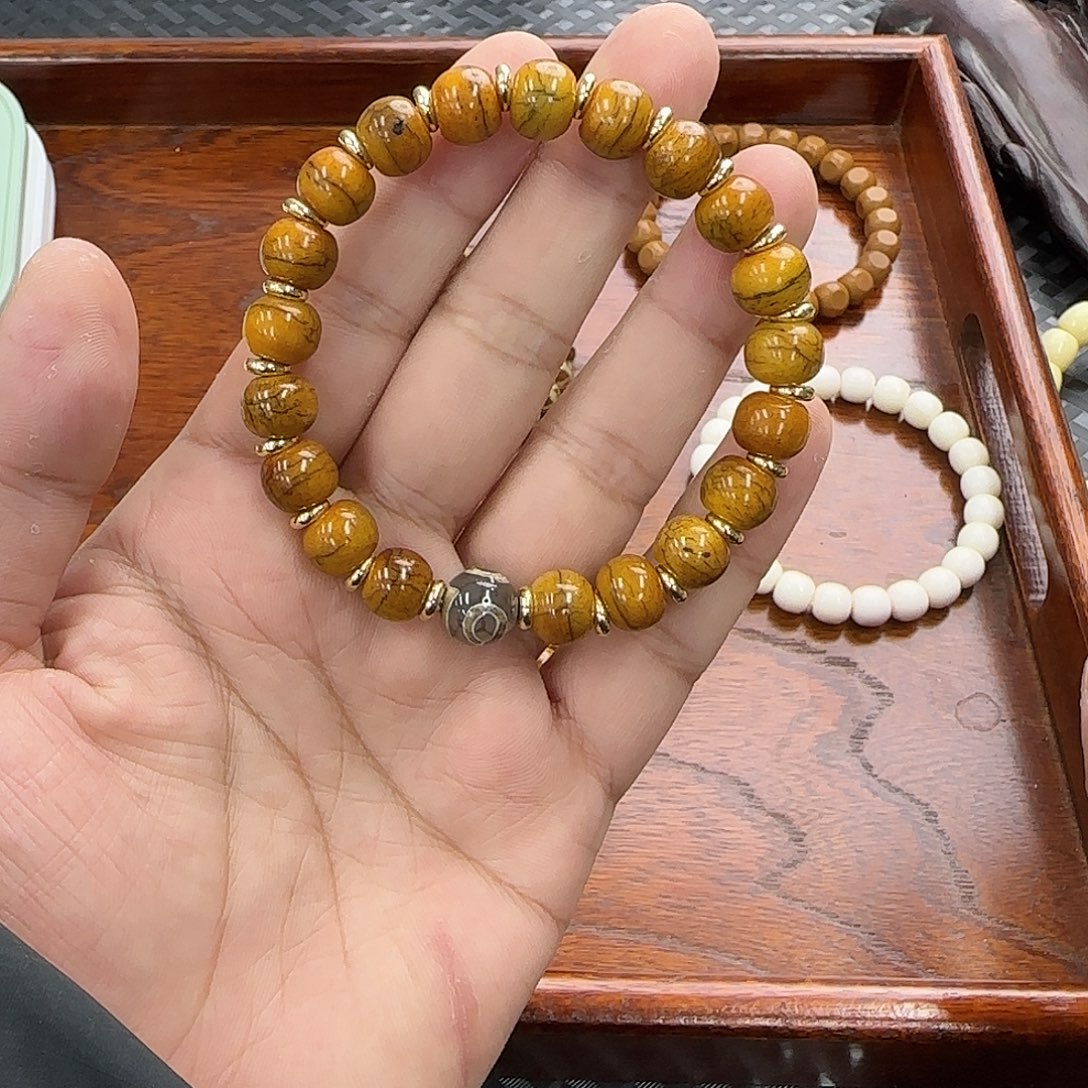白玉菩提手串鹿骨天珠单圈