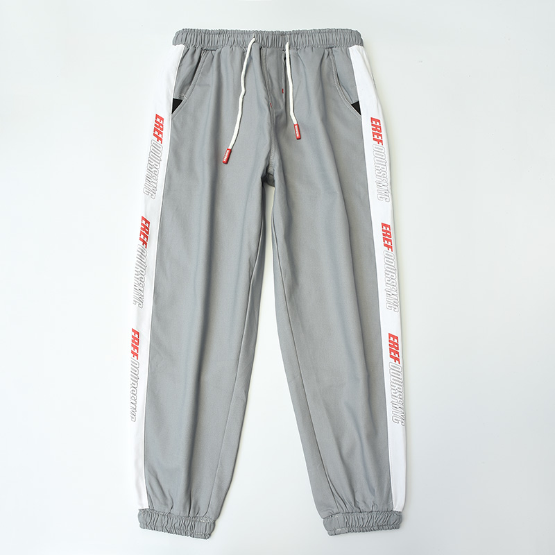 秋冬款加绒运动裤男日系潮流条纹束脚九分裤加肥加大码胖子哈伦裤