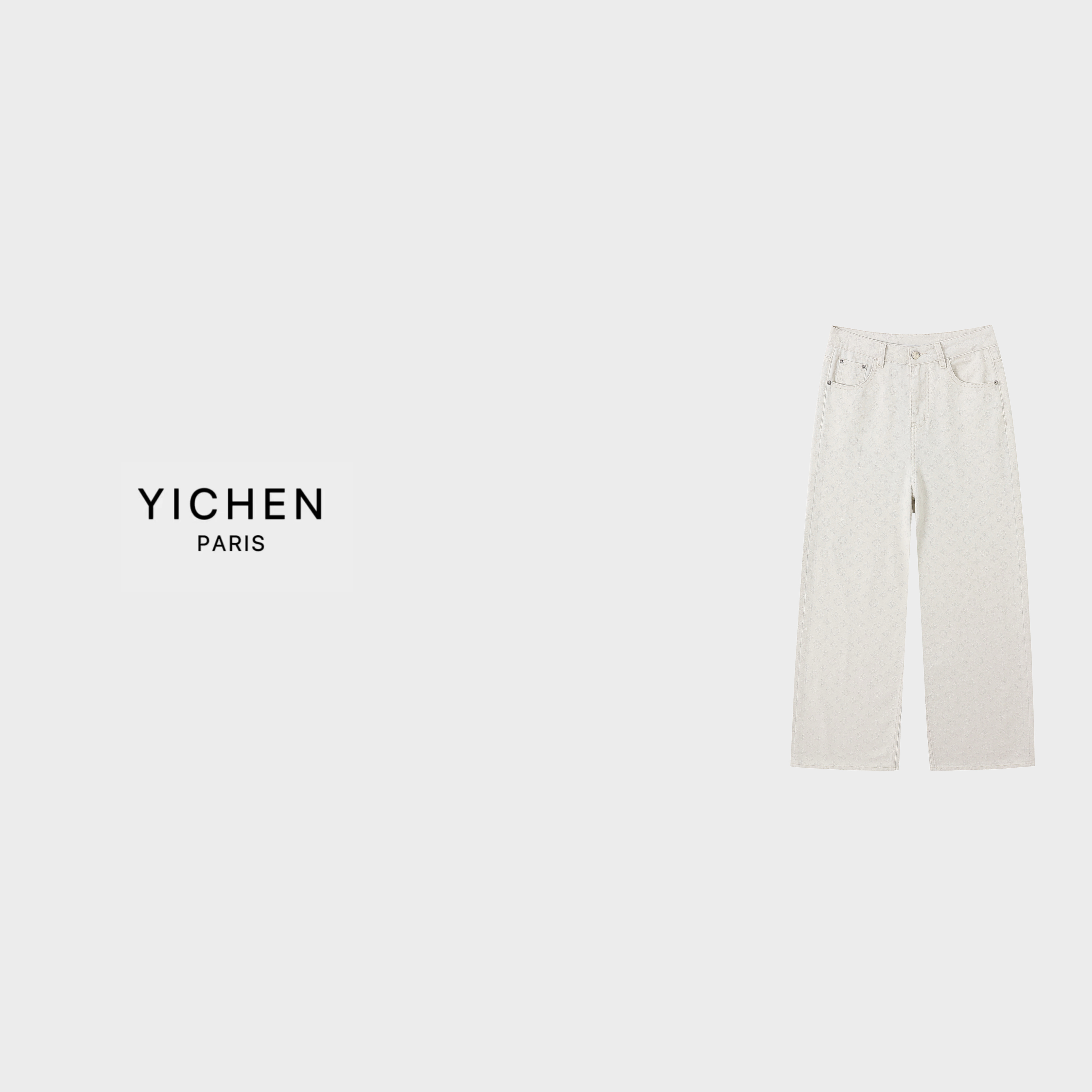 YC 白水泥老花提花中高腰直筒牛仔裤-1972