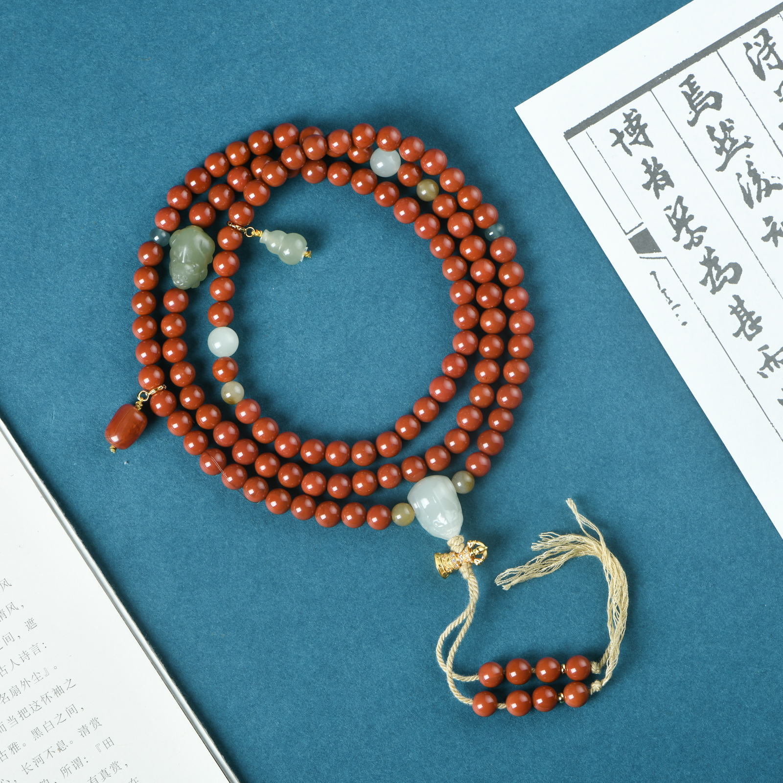 南红0.6和田玉貔貅葫芦项链脖挂（红绫双瑞）（怀业）