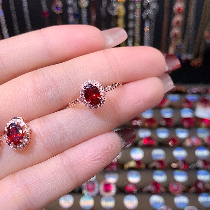 石榴石戒指银S925镶嵌1