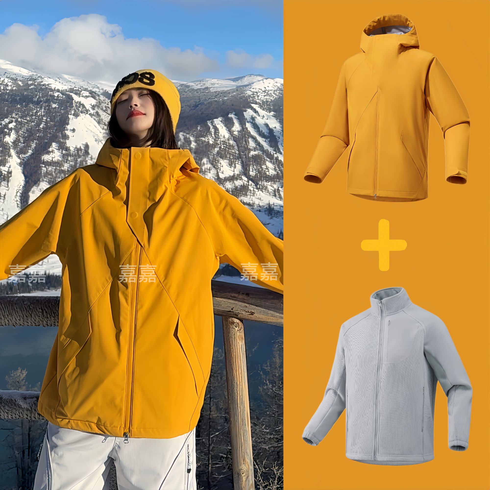 【拒风锁温两件套】户外防水抓绒加厚保暖骑行徒步爬山轻量软壳男女