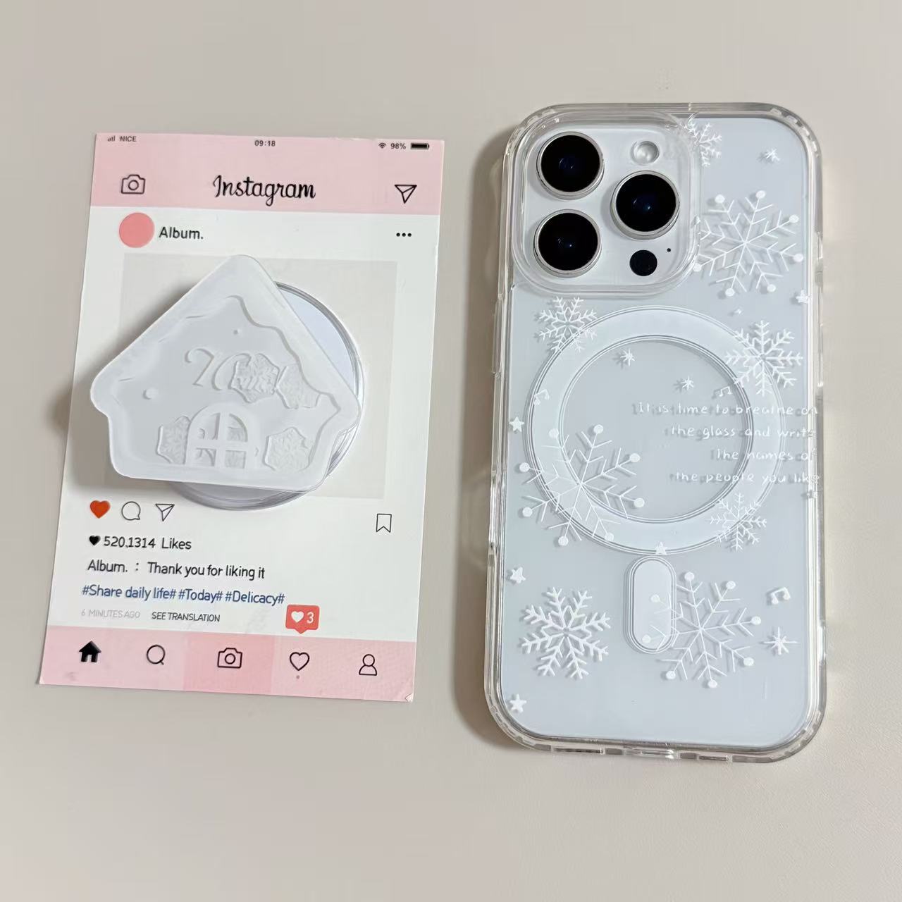 【亚克力磁吸】ins冬日雪花摇摇乐支架手机壳适用iPhone17Promax/16