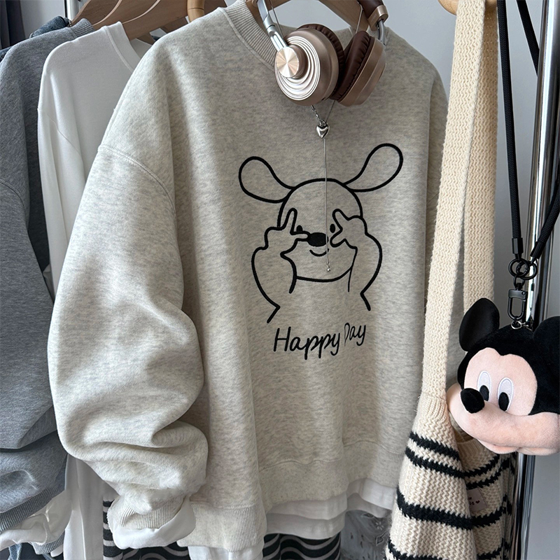 韩系减龄显瘦加绒大码女装2025秋冬宽松圆领设计感200斤胖mm卫衣