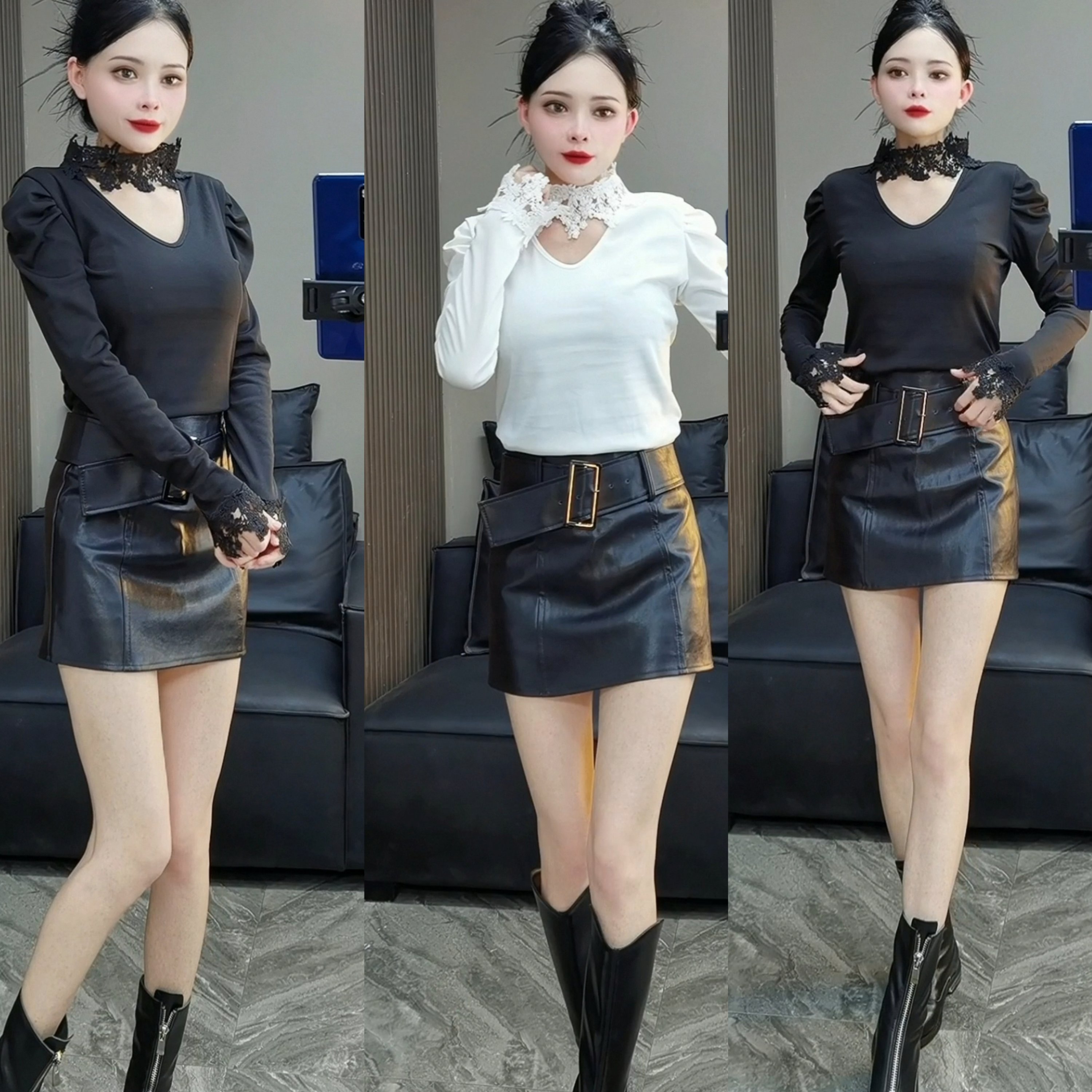 787#P时尚纯欲风小众设计感挂脖V领长袖上衣女新款内磨毛打底衫