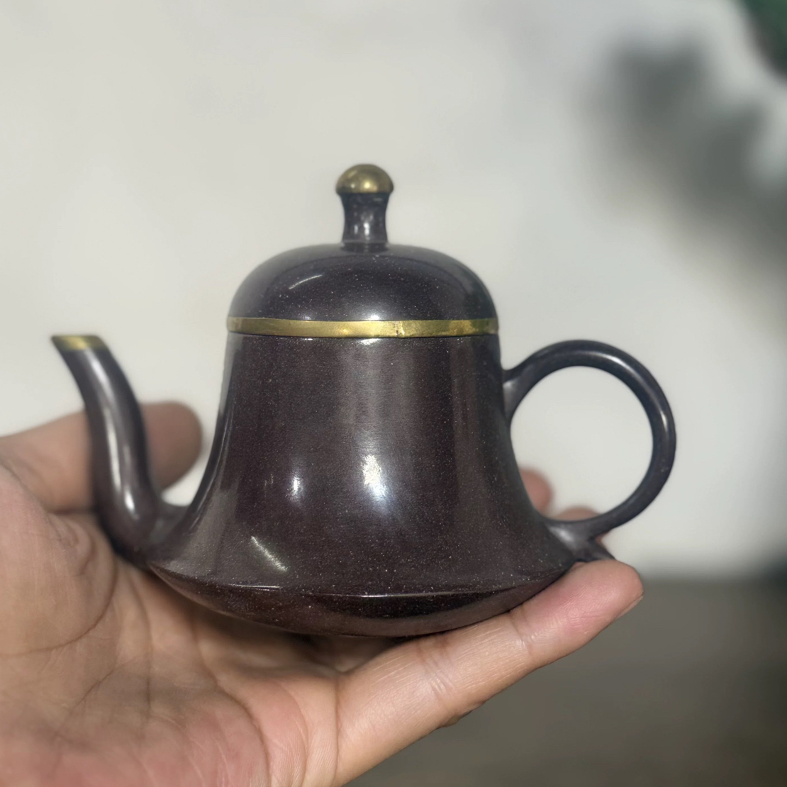 宜兴紫砂壶原矿紫泥水磨包金台湾回流收藏精品小品鸣远思婷150CC