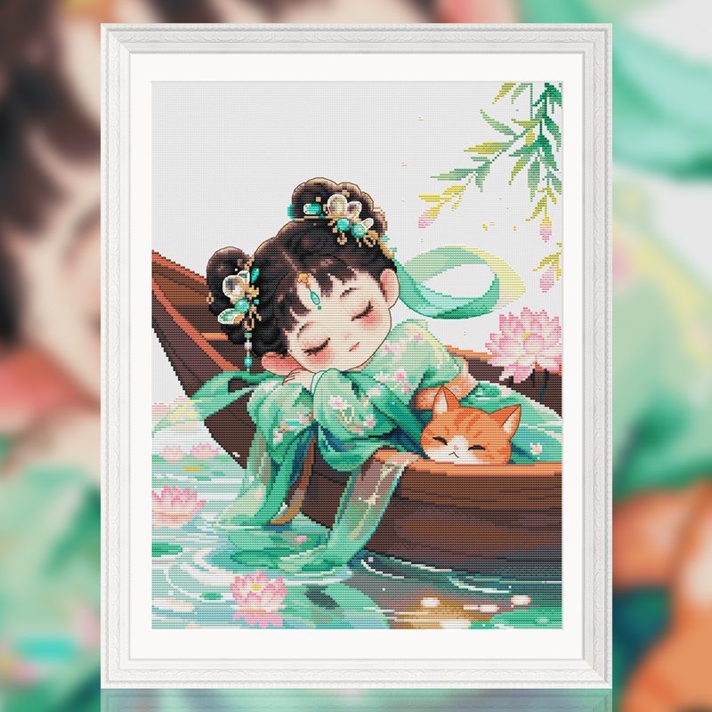 春天十字绣2025新款线绣新中式清荷少女客厅卧室简单手工自己绣画