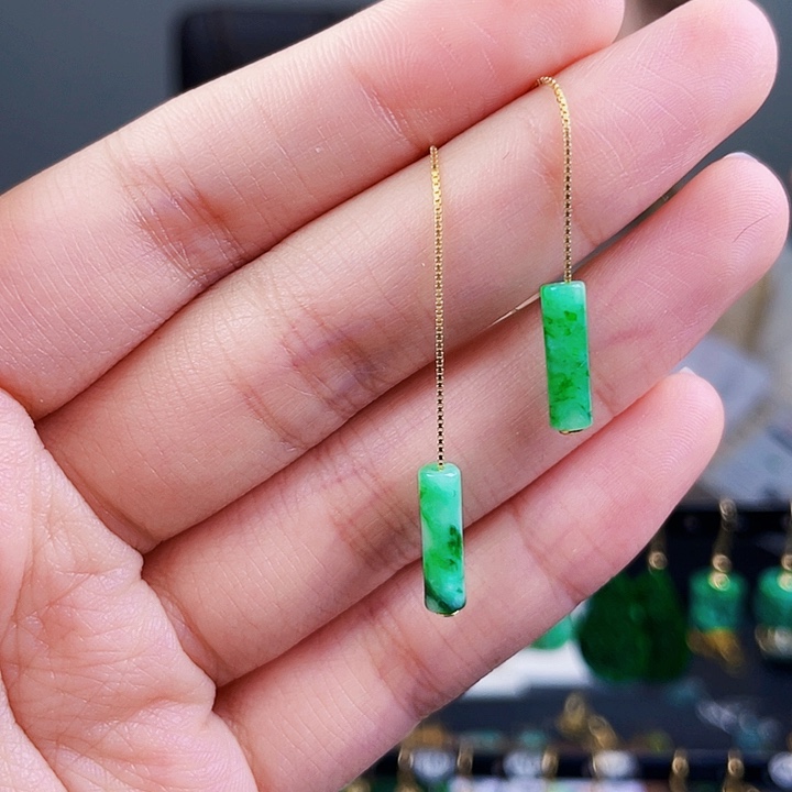 翡翠耳饰银S925镶嵌饰品