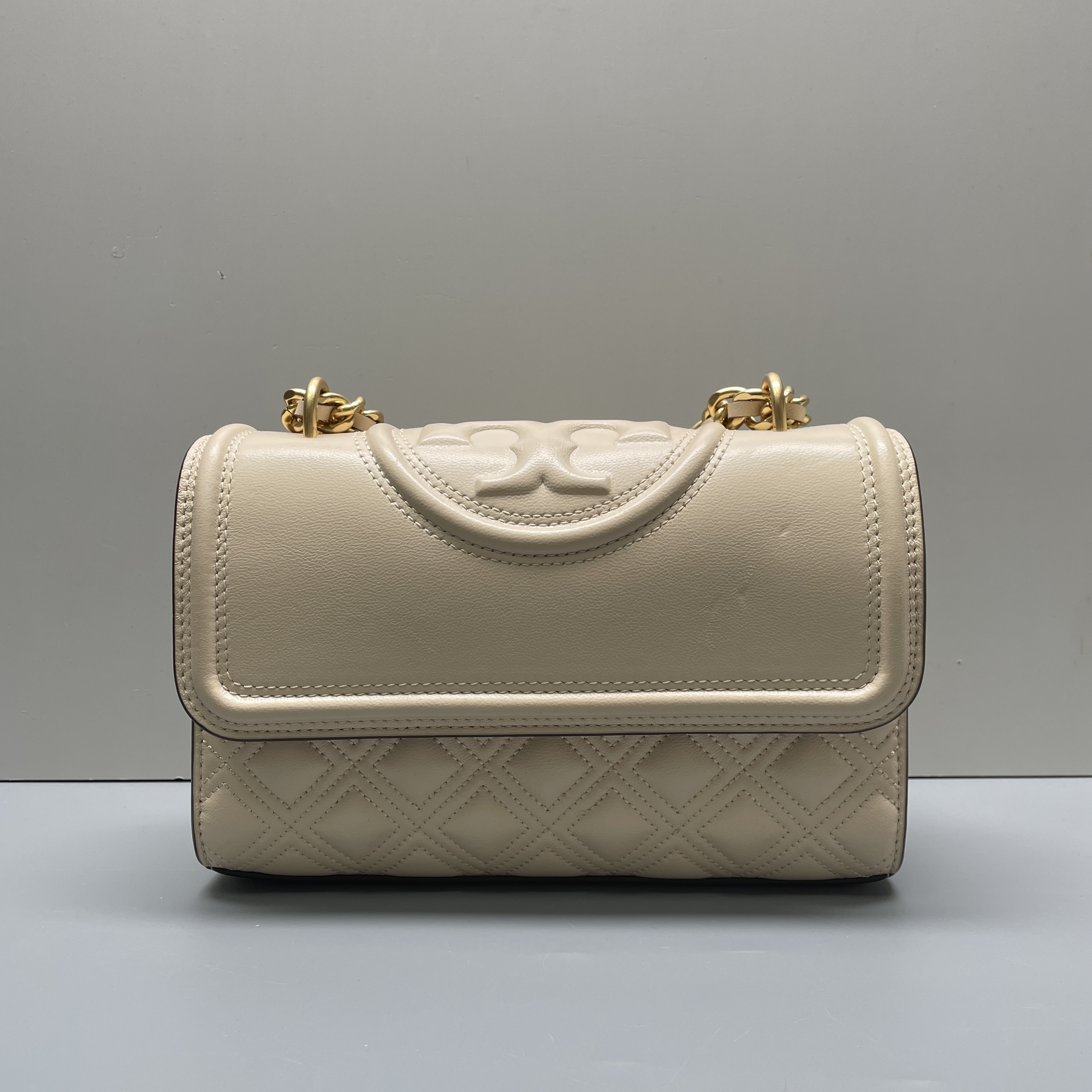 95新 TORY BURCH/汤丽柏琦 小林米白小号链条包21*14*6cmB121208