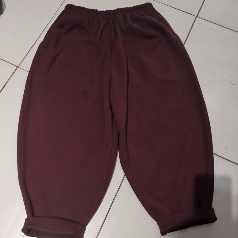 大码女装酒红色小羊绒休闲裤，裤长96-97。