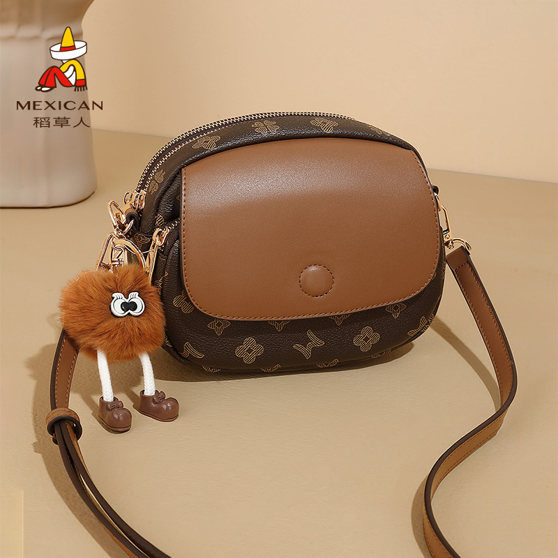 稻草人新款印花小圆包秋冬百搭包包通勤便携斜挎包小众单肩包女包