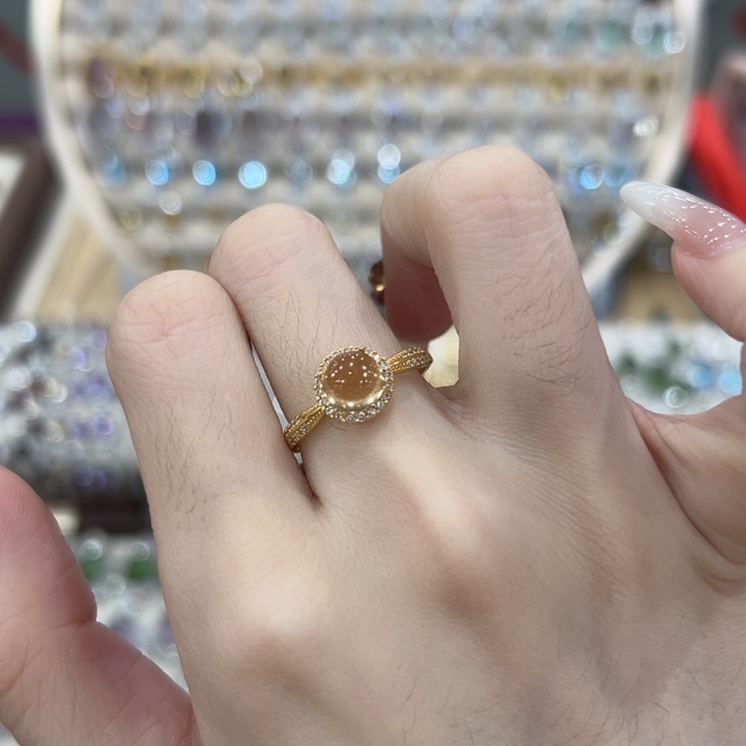 心***海黄晶戒指银S925镶嵌