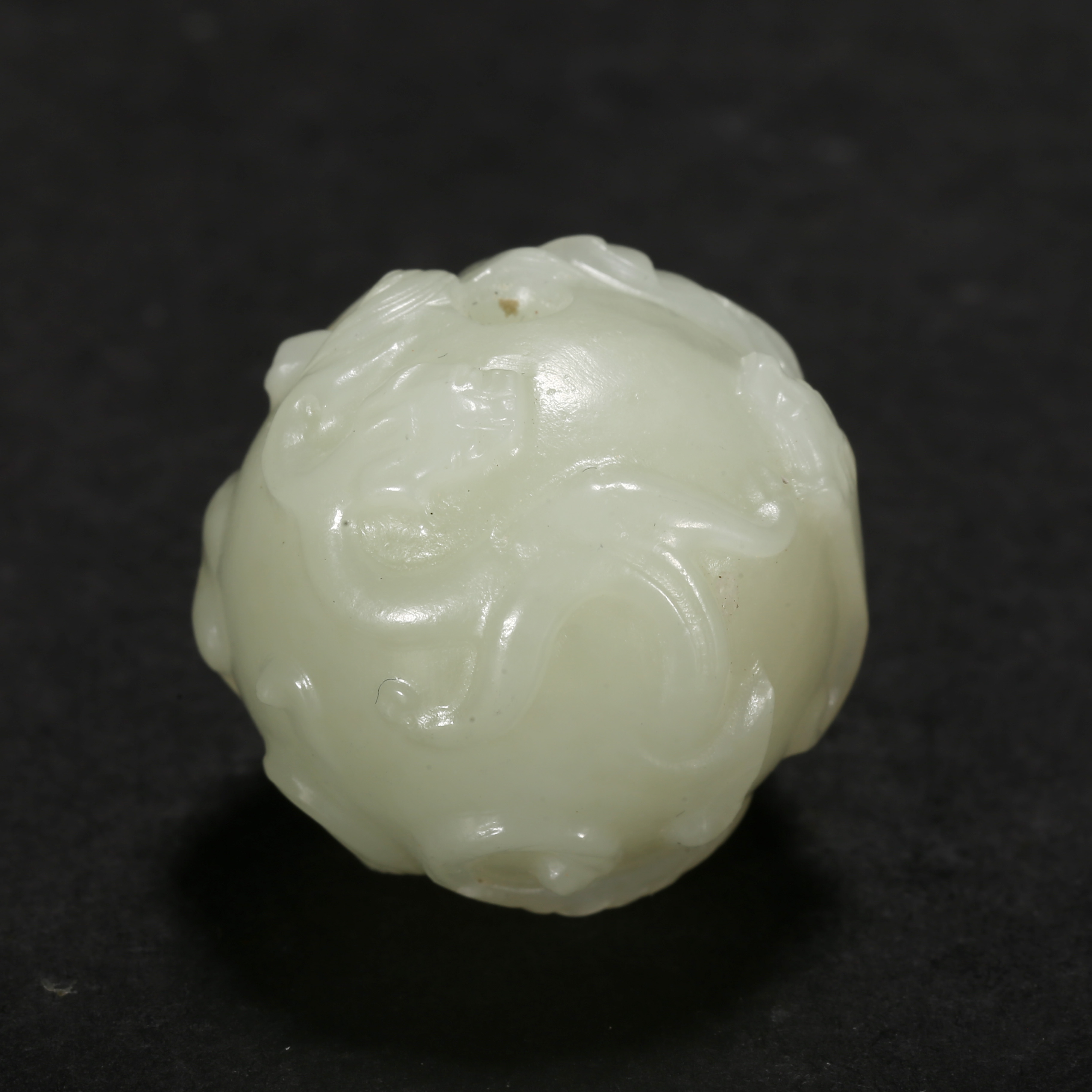 清代*浮雕龙纹玉珠/21ALJ3533/和田玉【北京文博】